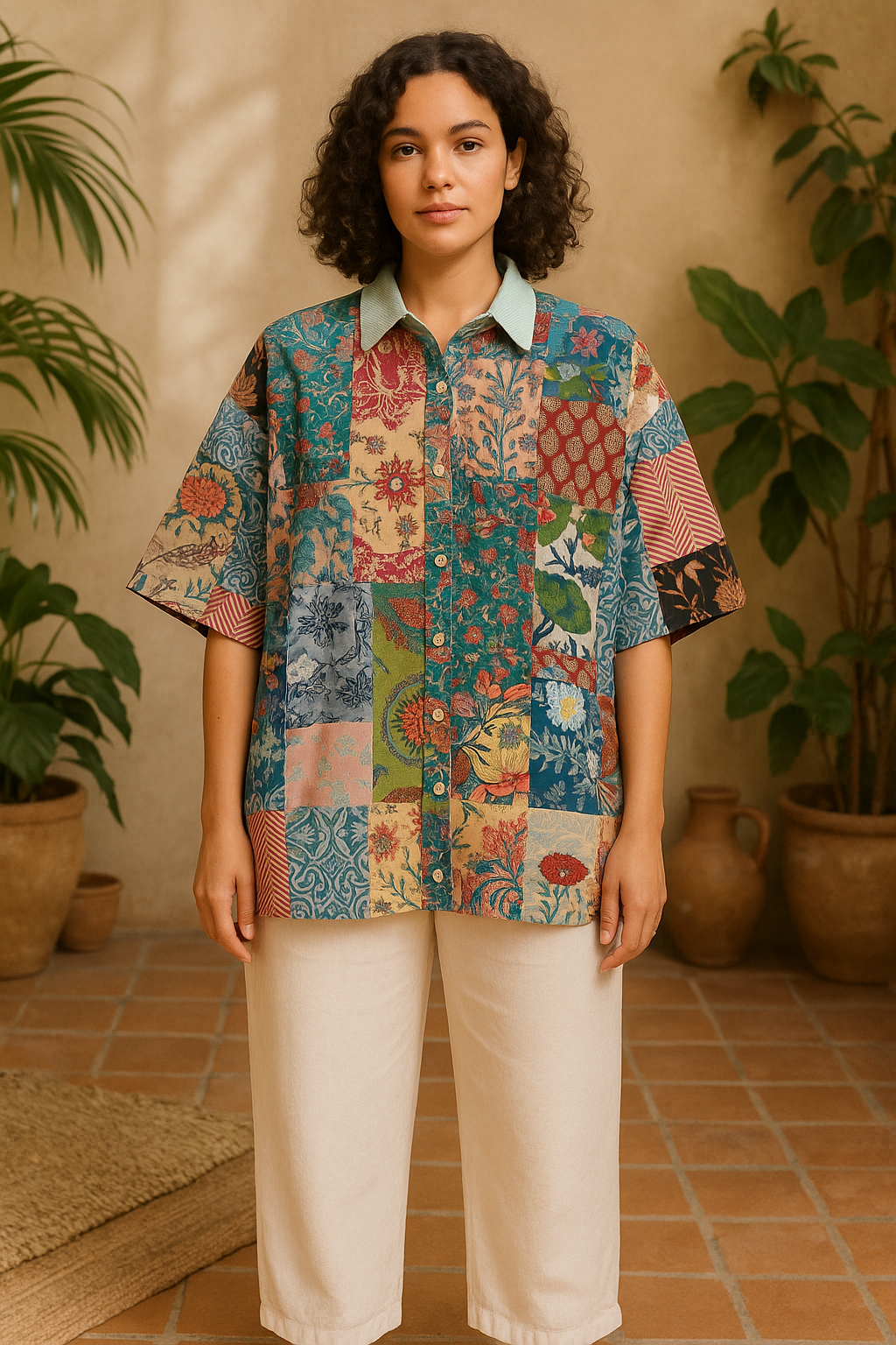 トップス Embroidery Patchwork Shirts Schiffli Patchwork Shirt | Upcycled Shirt – REFASH