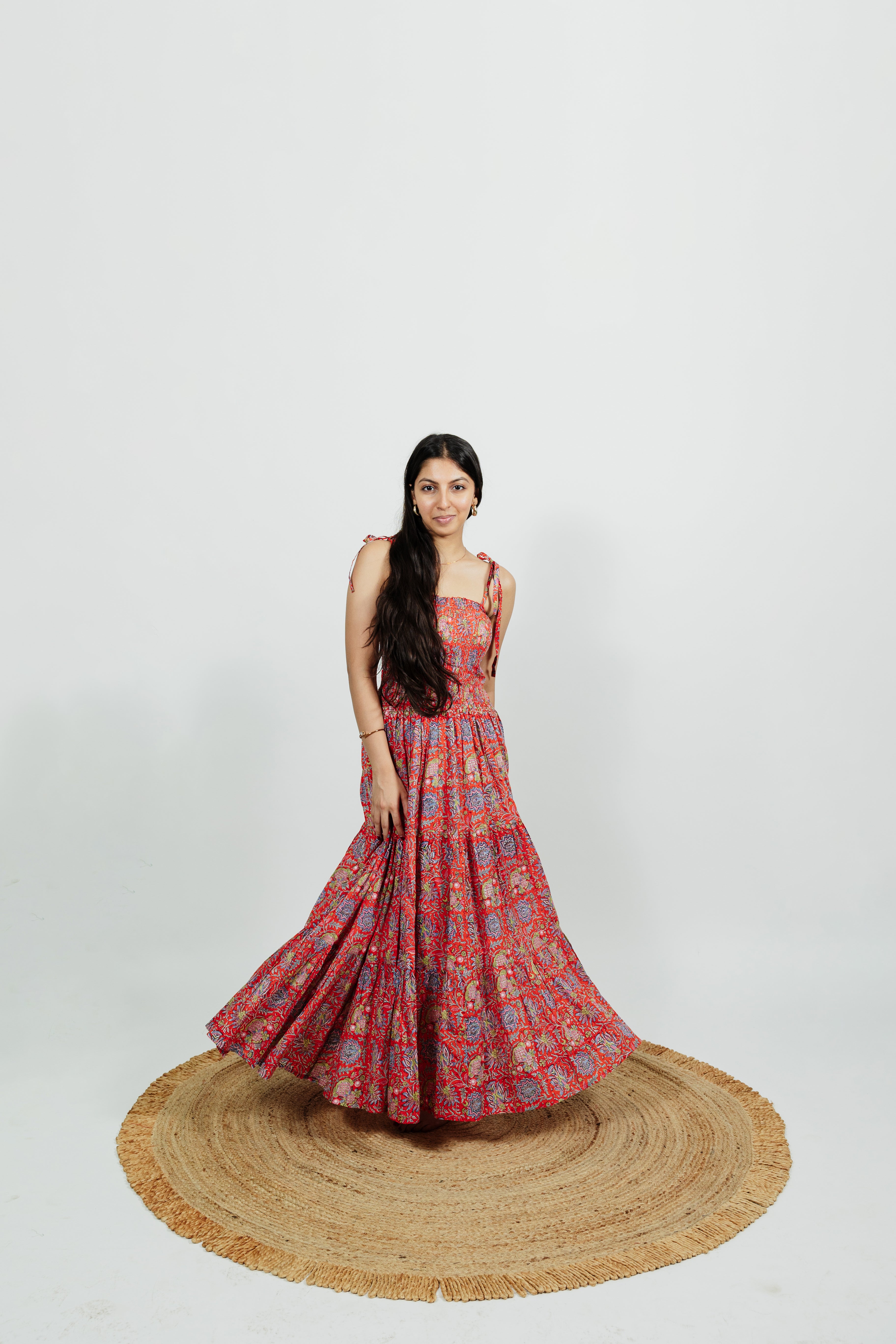 The Dancing Flowers In Valley Rainbow Smocked Dress