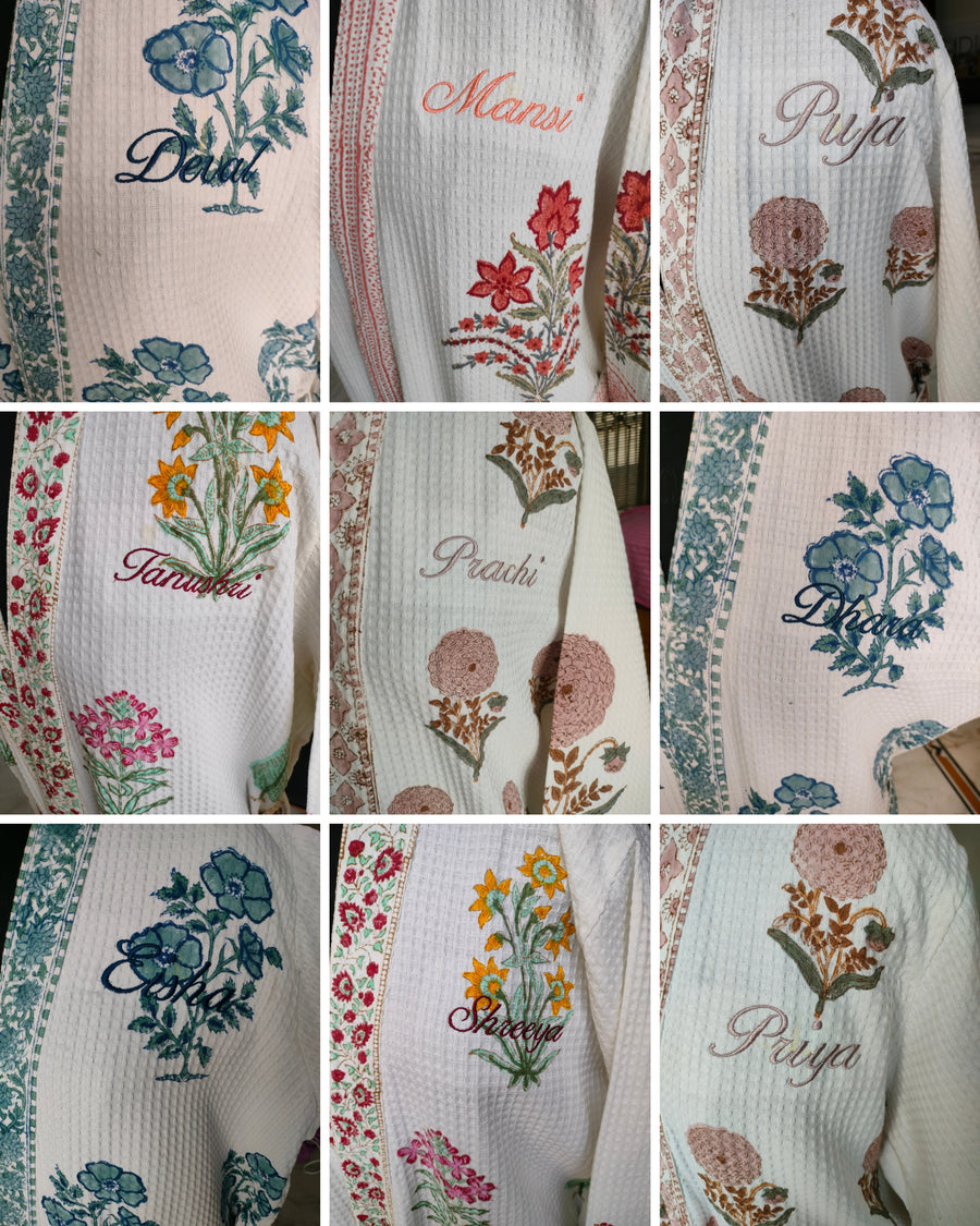 Shivangi’s Customised Handblock Printed Bathrobes For Bridesmaids’ Gifting