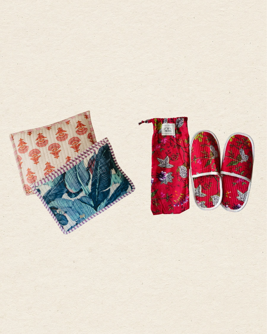 Shivangi & Jay's Customised Handblock Printed Hangover Kits & Slippers As Part Of Their Room Hampers