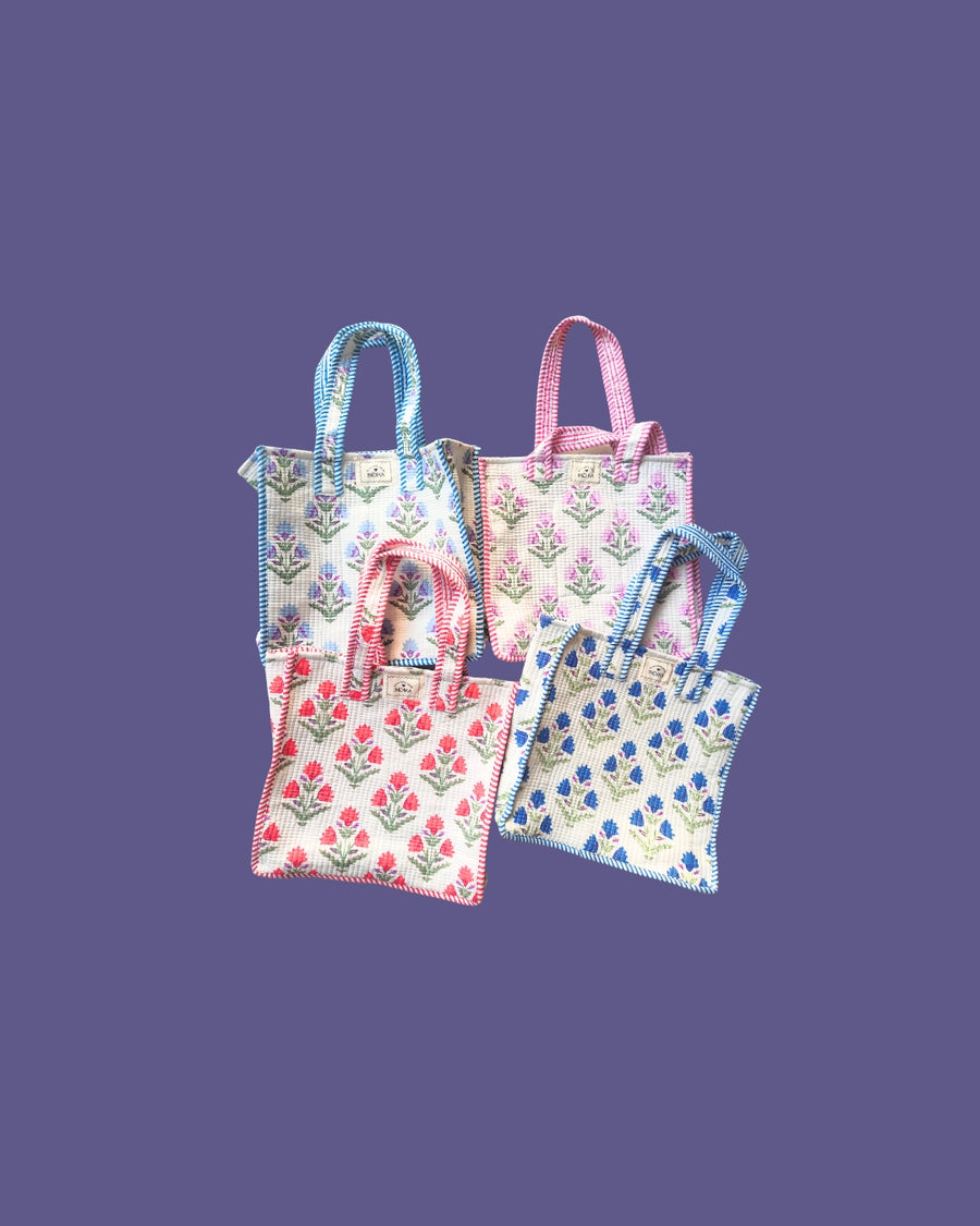 Shivam & Khushbu’s Customised Handblock Printed Tote Bags For Their Wedding Giveaways In USA
