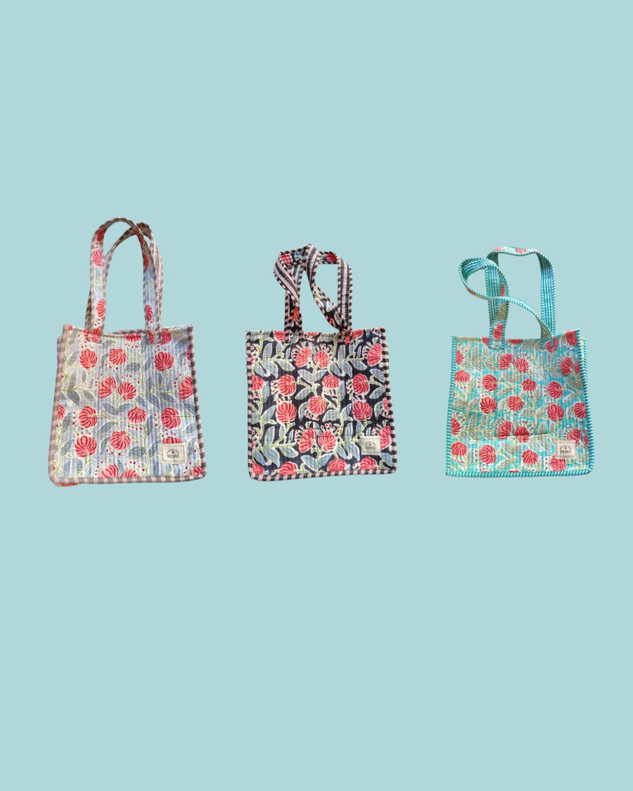 Bhavita & Sharan's Customised Handblock Printed Tote Bags For Their Wedding In Oman