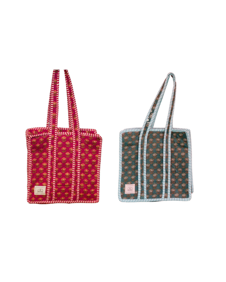 Jaymit & Mouli's Customised Handblock Printed Tote Bags As Part Of Their Wedding Room Hamper